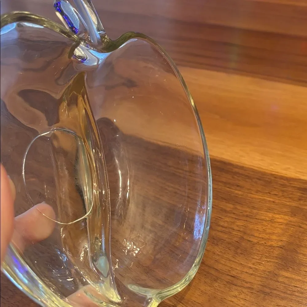 Glass Apple Candy Trinket Dish With Two Compartments 6”